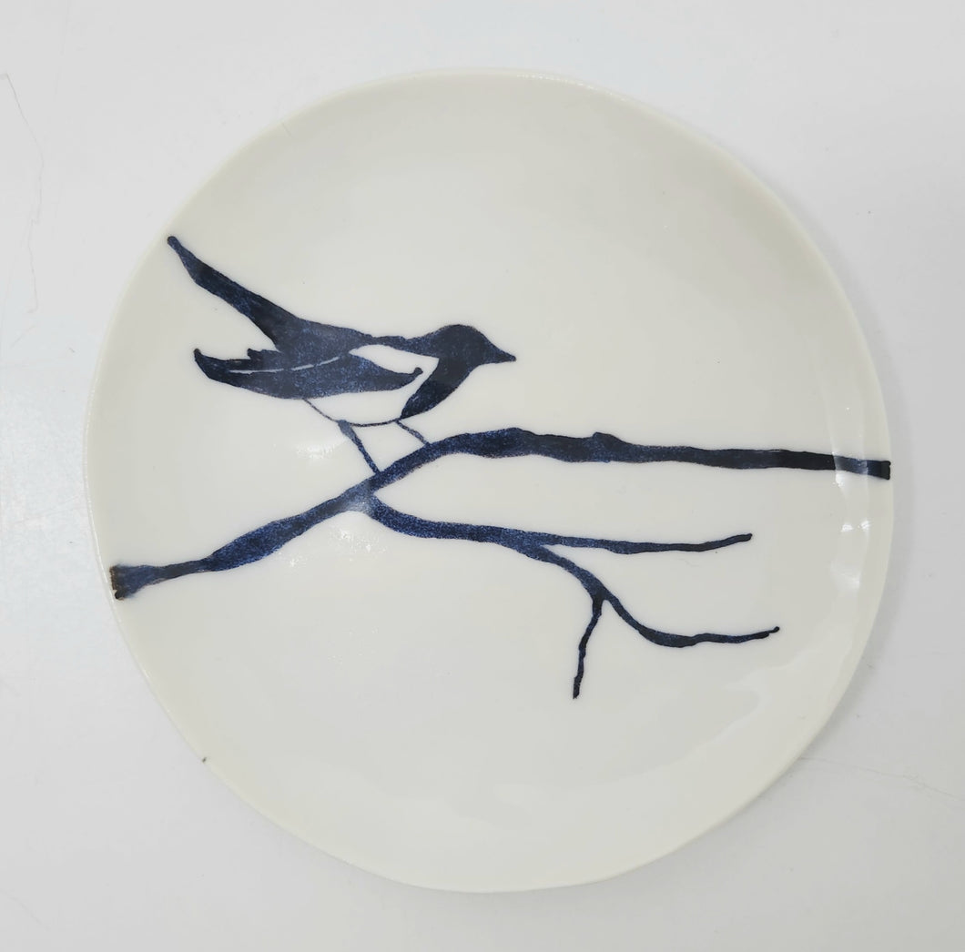 Plato porcelana pájaro