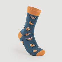 Cargar imagen en el visor de la galería, CALCETINES DE ALGODON ORGANICO MOD. BIRDS TINTA VERALUNA
