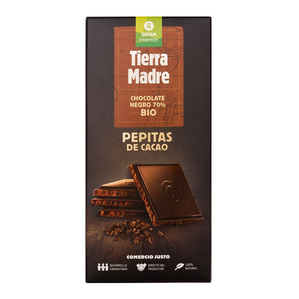 Tableta chocolate negro 70% pepitas de cacao